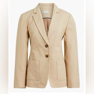 J. Crew Factory Refined Linen-Blend Blazer 4 Beige Tan Button-Down Preppy